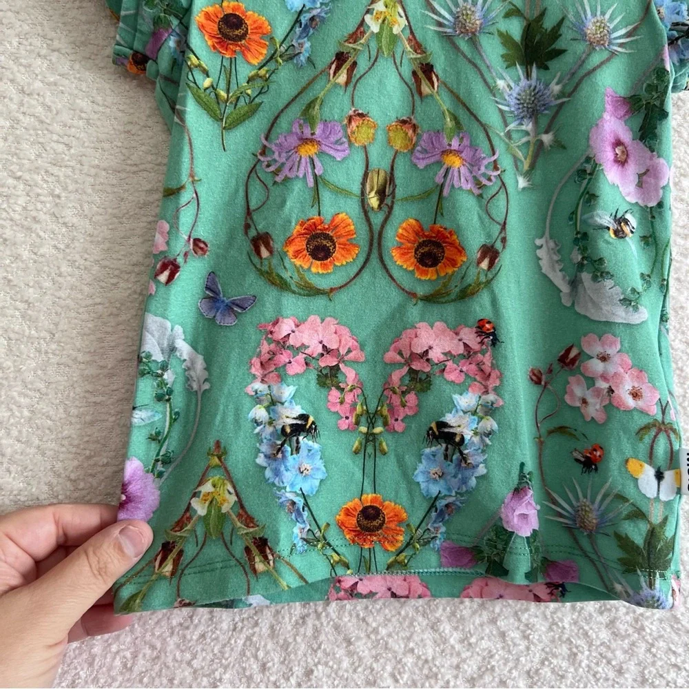 Molo Toddler Green Rimona‎ With Love Organic Cotton Short Sleeve T Shirt Size 2T